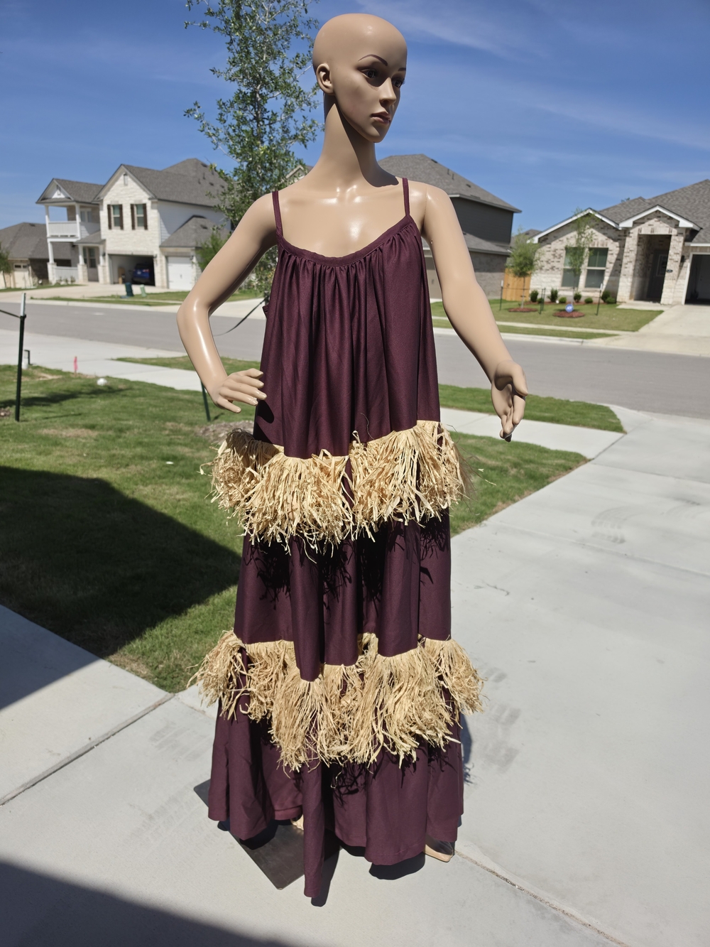 Boho Fringe Tiered Maxi Dress in Plum
